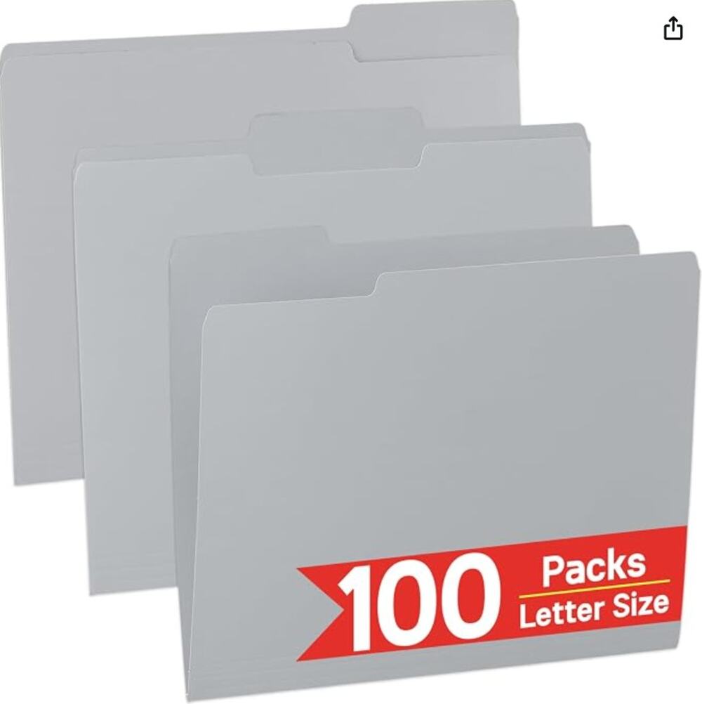 100 Packs Paper File Folder, Manilla File Folders - Gray